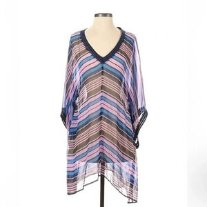 Diane Von Furstenberg | 100% Silk Pink & Blue Chevron Beach Swim Coverup Size 4